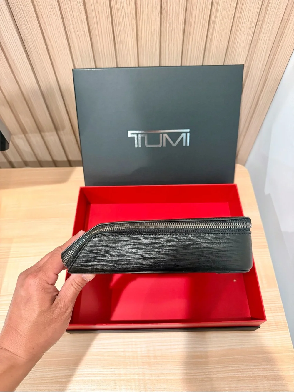 Tumi Black Embossed Leather Travel Accessories Case